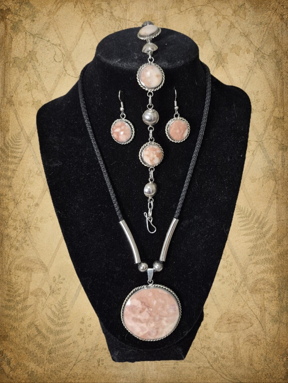 Peculiar Passages 🚪 Vintage Pink Natural Stone & Silver Tone Boho Artisan Set
